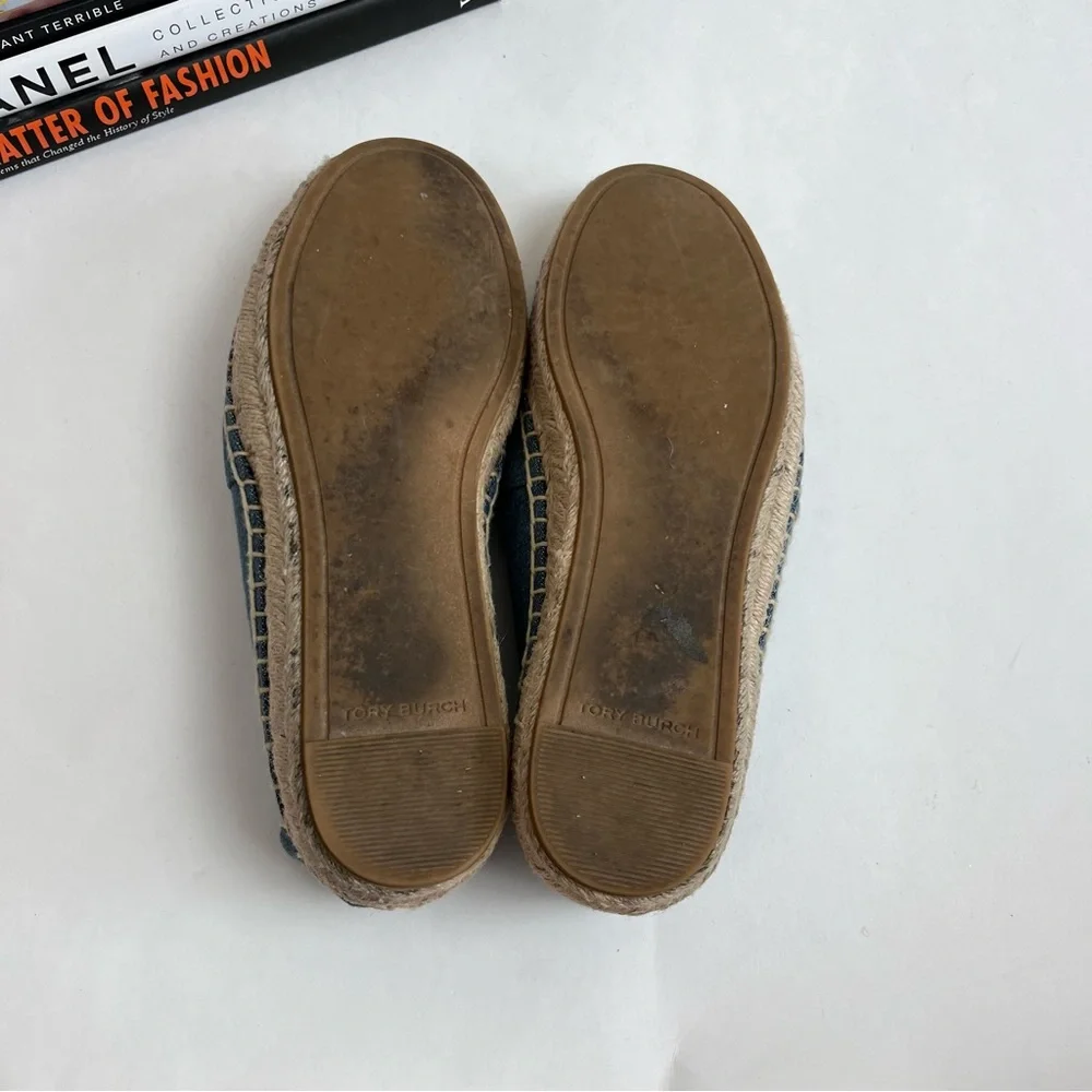 TORY BURCH Benton Slip On Platform Espadrille Flat Denim Navy Chambru